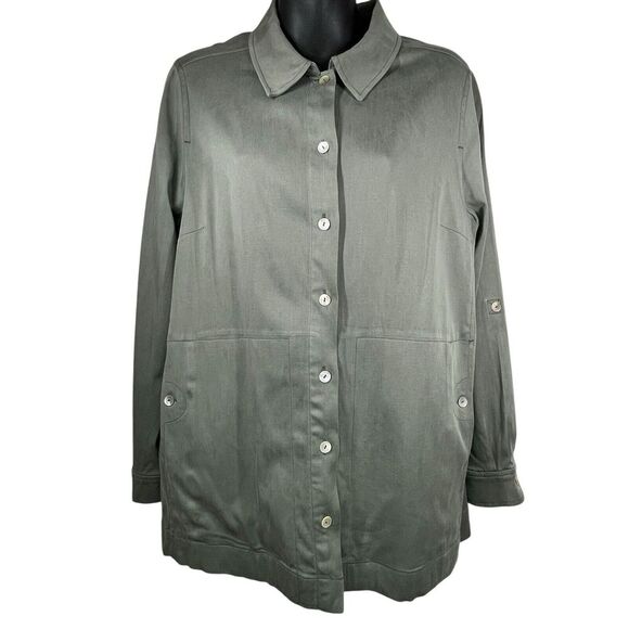 Soft Surroundings Tops - Soft Surroundings Womens Tunic Top Thelma Tencel Roll Tab Sleeve Olive‎ Size S